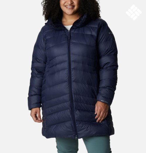 Jachete Din Puf Columbia Autumn Park Cu Glugă Mid-High Dama Bleumarin | Plus Size ITMQA8Z9S